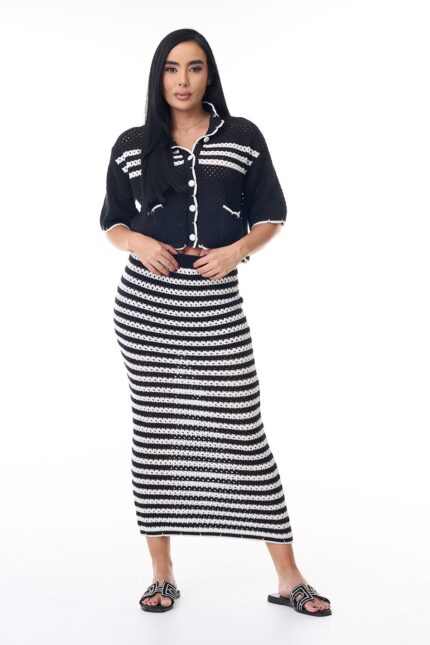 Set Falda Y Blusa Negro Con Blanco Talla Unica Colección Européa